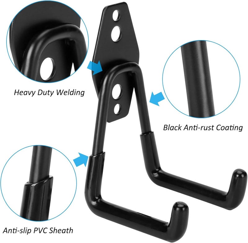 Suprom 4 Pack Garage Hooks Heavy Duty - Supports 100 lbs, Utility Steel Garage Hanger & Organizer for Organizing Garden Lawn Tools, Ladders, Garden Hose, Digging Shovel, Bikes, Ropes - Image 3